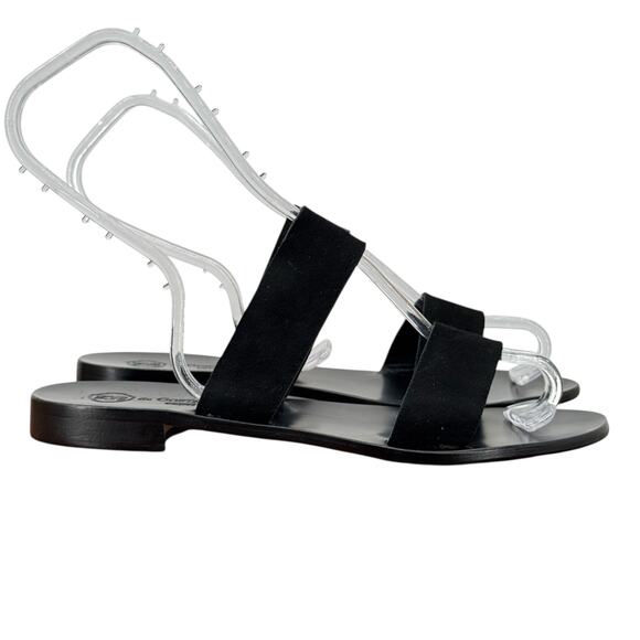 Da Costanzo Capri Double Strap Leather Sandal Slide Flats 40 Women's Black Italy - Picture 2 of 11